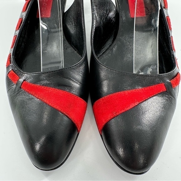 Marc Jacobs kitten heels size 7.5 black Italian leather red suede bow Y2k - Picture 4 of 13